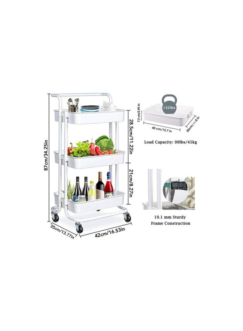 U-Hoome Storage Trolley Cart -U-Hoome 3 Tier Metal Rolling Utility Organizer Rack, Craft Art Cart, Multi-Purpose Organizer Shelf,White - Image 3