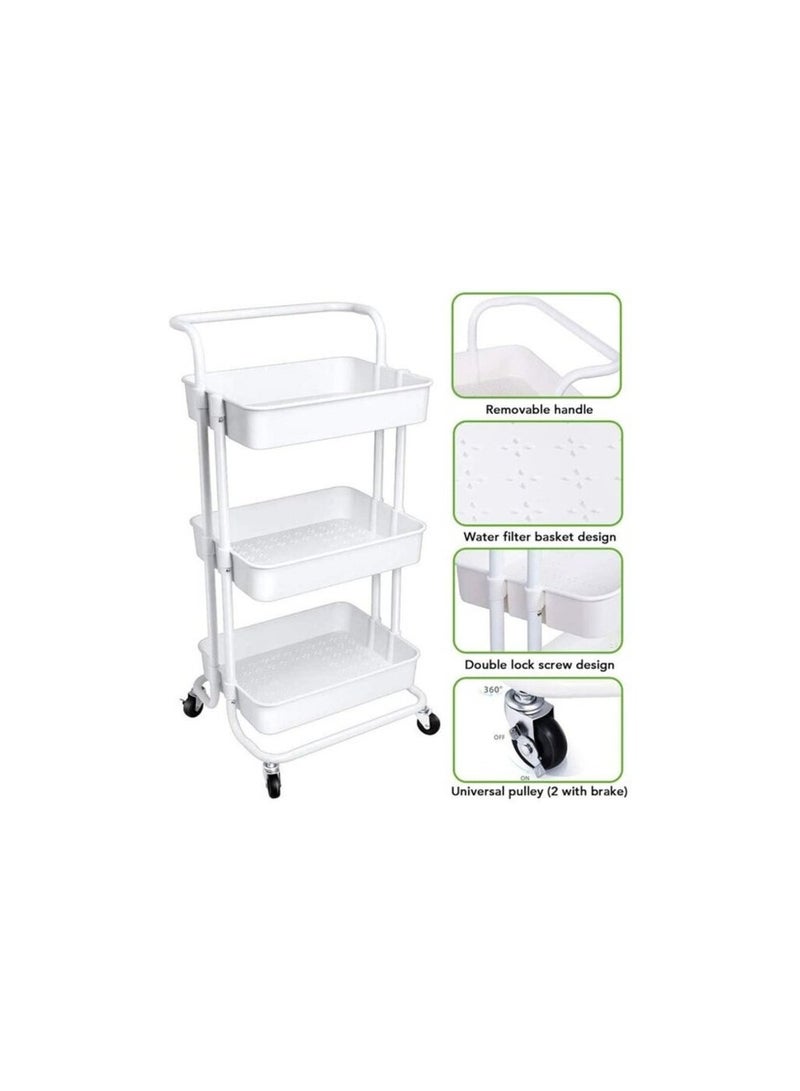 U-Hoome Storage Trolley Cart -U-Hoome 3 Tier Metal Rolling Utility Organizer Rack, Craft Art Cart, Multi-Purpose Organizer Shelf,White - Image 2