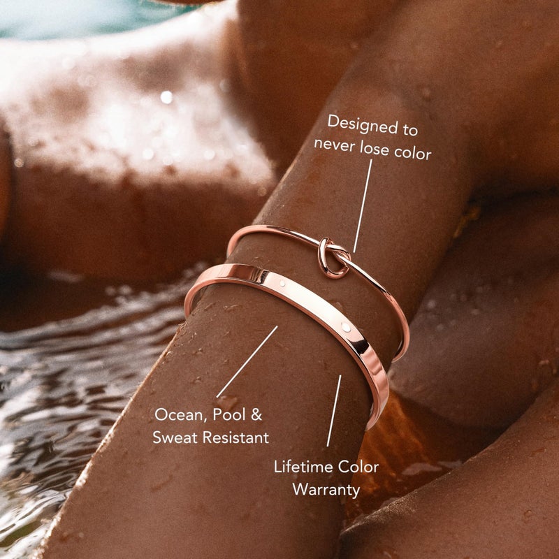 Gokeey Rose Gold Cuff Bracelets for Women,Dainty Rose Gold Bangles Bracelets Set for Women, Paperclip Link Chain Rope Beaded Tie Knot Bracelets Stack Chunky Jewelry - Image 5