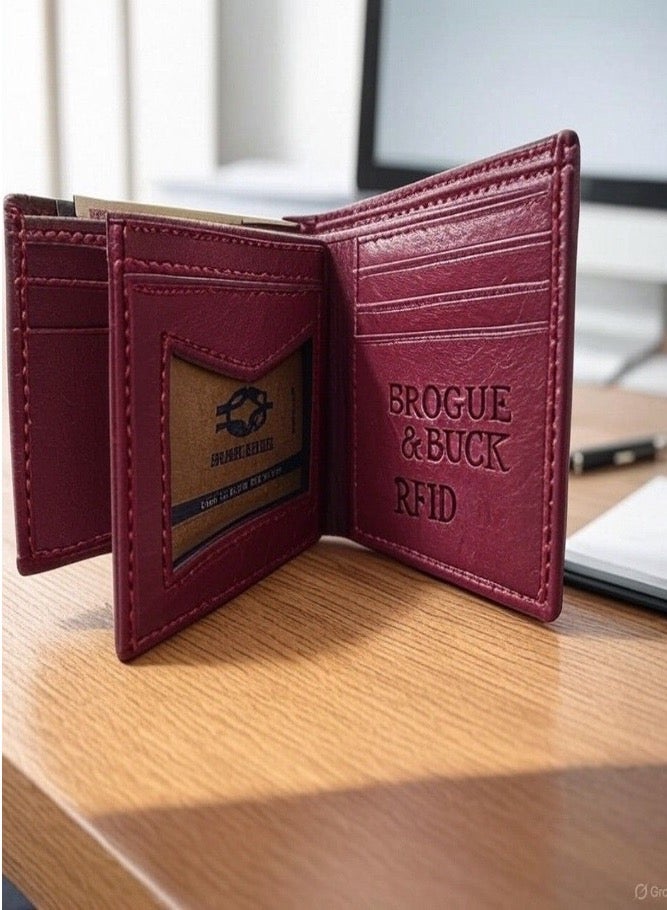 Brogue & Buck Genuine Leather Wallet for Men – Burgundy – Bifold – Stylish & Durable – Gift Box Included - Image 1