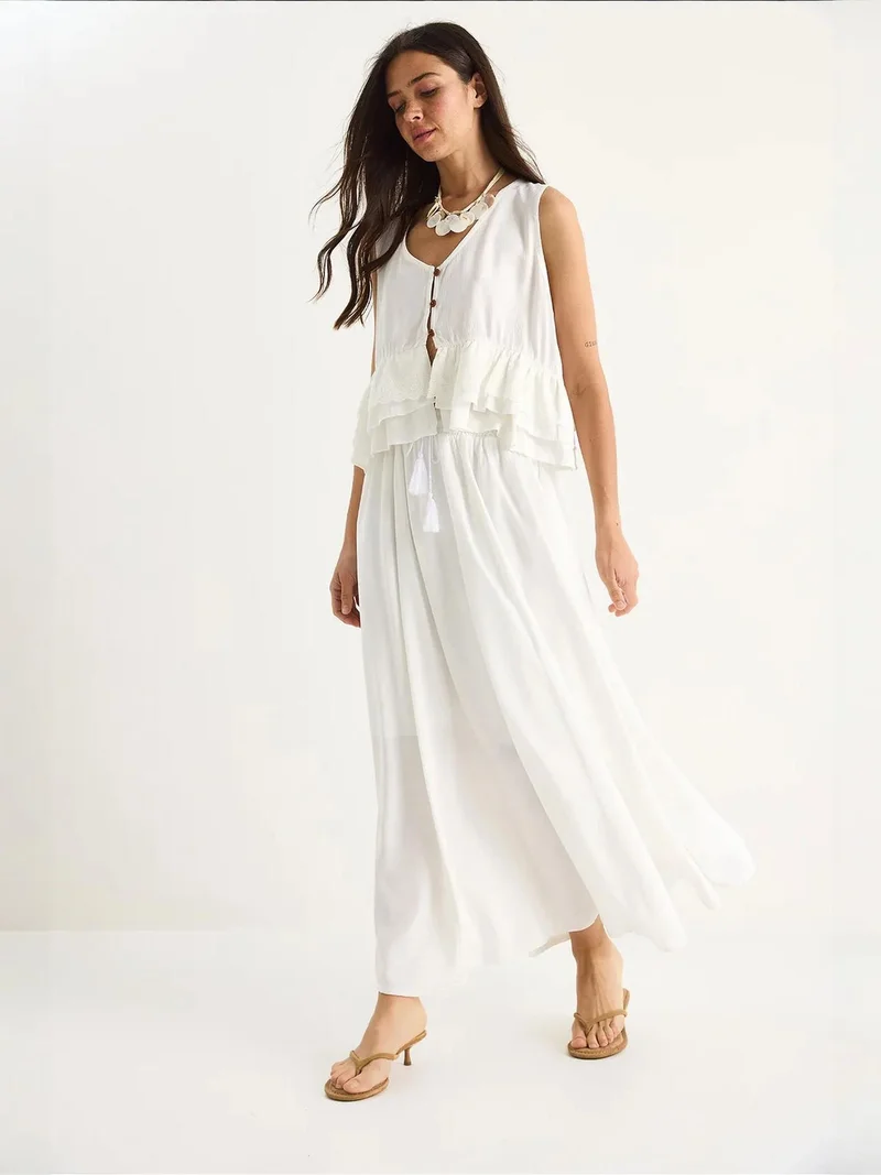 بيانكو لوتشي طقم شيفون واسع الأرجل بياقة على شكل حرف  من لوتشي