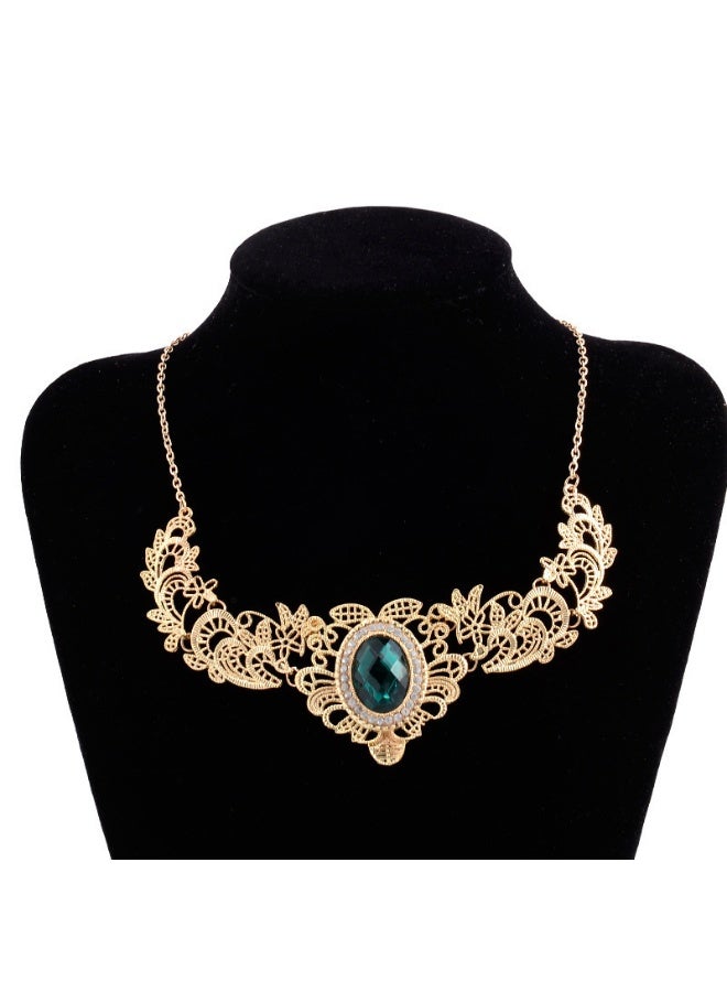 NIBEMINENT Elegant Noblewoman Inor Gold Gemstone Embedded Short Necklace