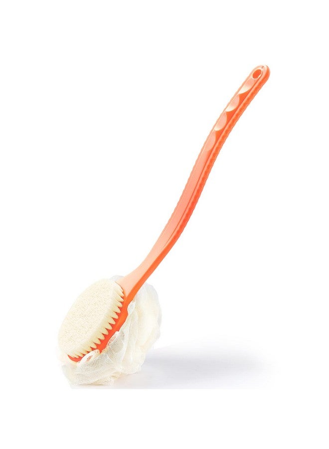 HONOMA Shower Body Brush With Bristles And Loofah,Back Scrubber Bath Mesh Sponge With Curved Long Handle For Skin Exfoliating Bath, Massage Bristles Suitable For Wet Or Dry, Men And Women(Orange) - Image 1