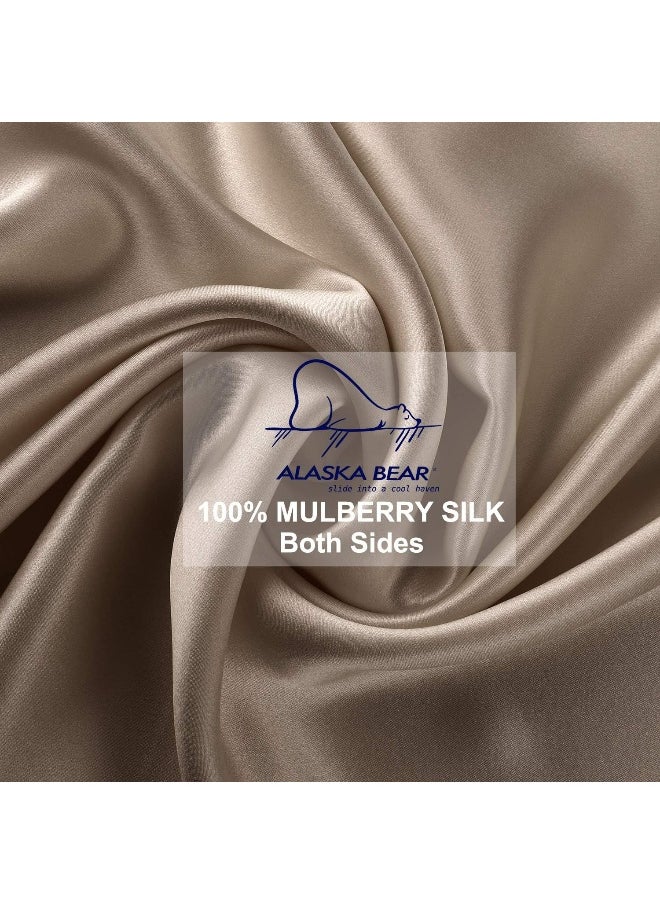 ALASKA BEAR ALASKA BEAR Silk Pillowcase for Hair and Skin, 100% Mulberry Silk Pillow Cases Queen Size for Bliss Sleep with Random Color Scrunchy Gift Set Better Than Poly Satin, 1pc, Taupe  - Image 4
