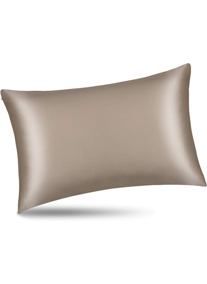 ALASKA BEAR ALASKA BEAR Silk Pillowcase for Hair and Skin, 100% Mulberry Silk Pillow Cases Queen Size for Bliss Sleep with Random Color Scrunchy Gift Set Better Than Poly Satin, 1pc, Taupe  - Image 2