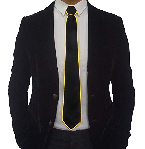 SATUMIKO Burning Man Light Up Fanny Ties Novelty Necktie For Men LED Light Up Ties Costume Accessory (Yellow-Micro Solid Tie) - Image 3
