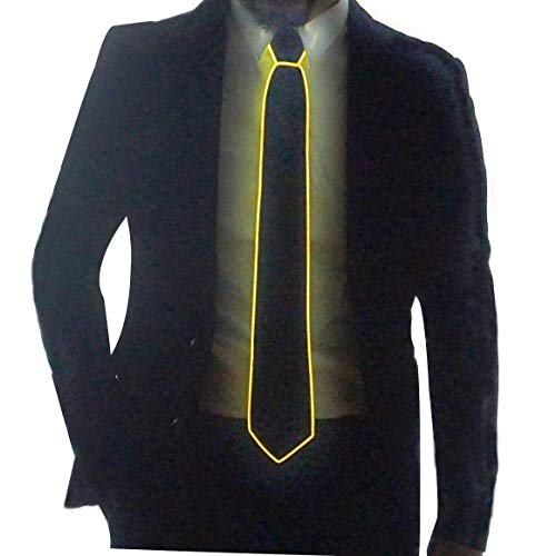 SATUMIKO Burning Man Light Up Fanny Ties Novelty Necktie For Men LED Light Up Ties Costume Accessory (Yellow-Micro Solid Tie) - Image 1