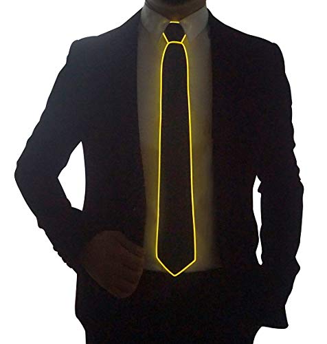SATUMIKO Burning Man Light Up Fanny Ties Novelty Necktie For Men LED Light Up Ties Costume Accessory (Yellow-Micro Solid Tie) - Image 2