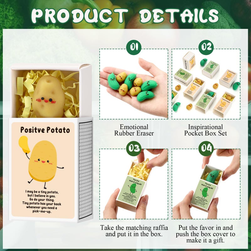 Sinload 50 Sets Emotional Positive Potato Pickle Erasers Desk Pets Office Gifts for Coworkers with Box Raffia Pocket Hug Appreciation Gift for Team Staff Employee Friend Nurse - Image 3