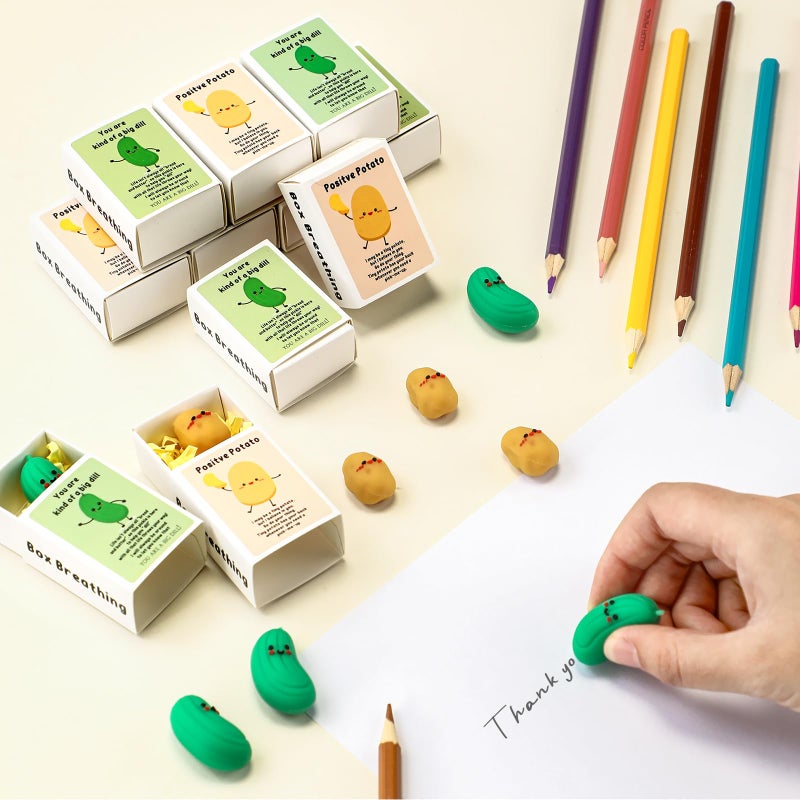 Sinload 50 Sets Emotional Positive Potato Pickle Erasers Desk Pets Office Gifts for Coworkers with Box Raffia Pocket Hug Appreciation Gift for Team Staff Employee Friend Nurse - Image 5