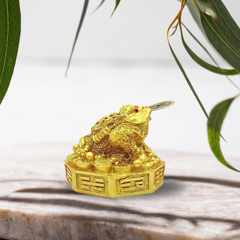 Plus Value Feng Shui Lucky Three Legged Money Frog with Coin in Mouth Toad Good Luck Wealth Prosperity Success Happiness Positivity Home Office Decor Gifting Golden 3 Inches Fiber Religious - Image 1
