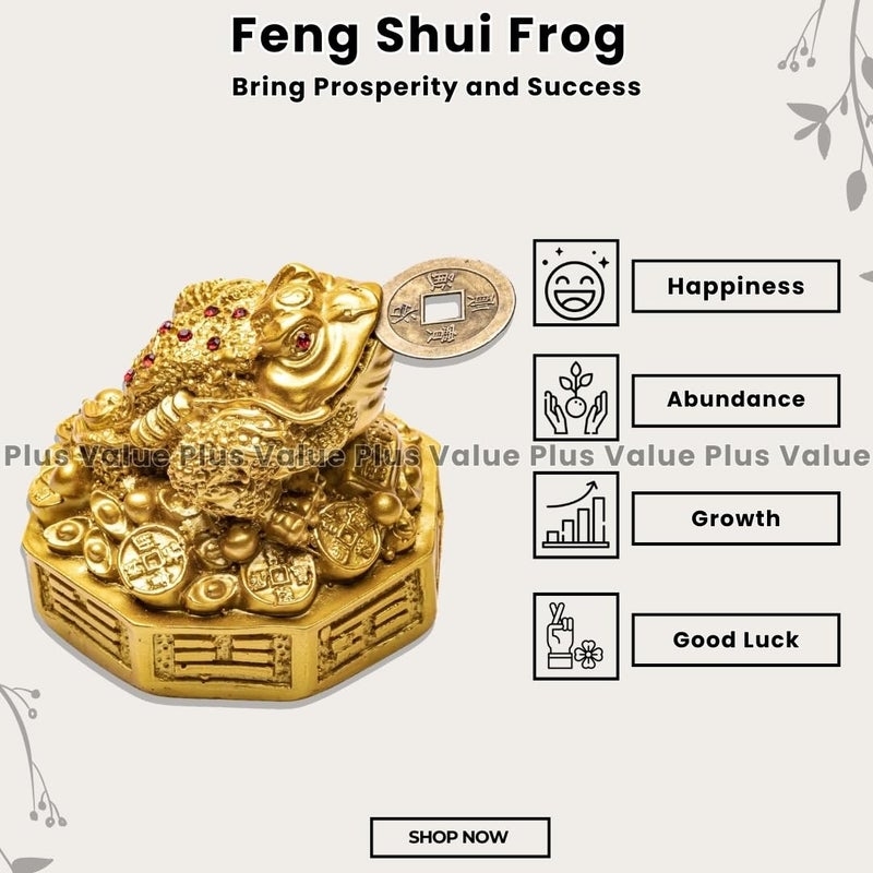 Plus Value Feng Shui Lucky Three Legged Money Frog with Coin in Mouth Toad Good Luck Wealth Prosperity Success Happiness Positivity Home Office Decor Gifting Golden 3 Inches Fiber Religious - Image 5