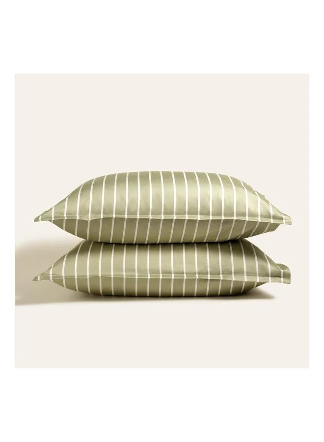 Solid Green 2‑Piece Cotton Satin Pillowcase.