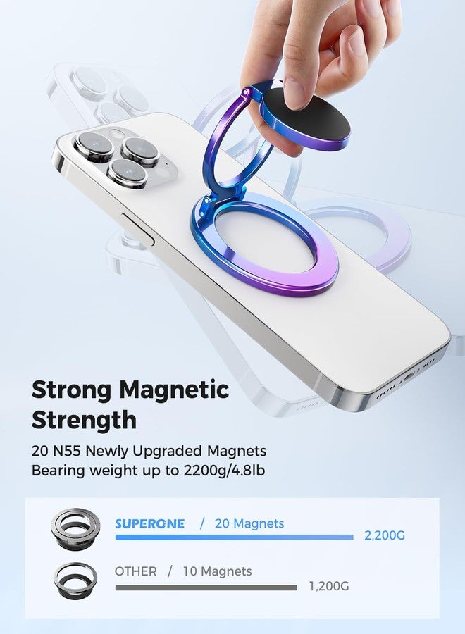 SUPERONE Magnetic Ring Holder for Dual-Side Magnetics, Removable Gym Phone Grip with Kickstand for iPhone 17/16/15/14/13/12 Series MagSafe Case All Phones Compatible with Magnetic Car Mount - Colorful - Image 5