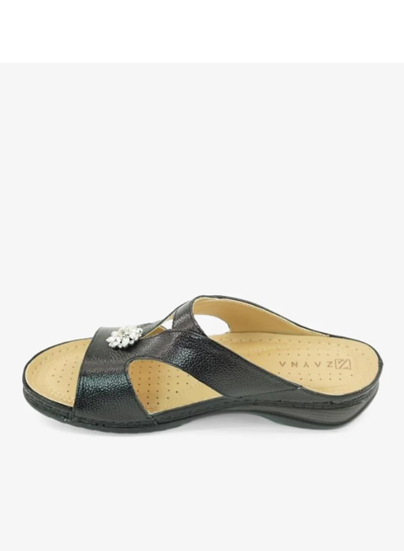 Zayna Black 221-3145 Zayna Ladies Flat Sandals 88909-51 Black for Women | Best Price UAE