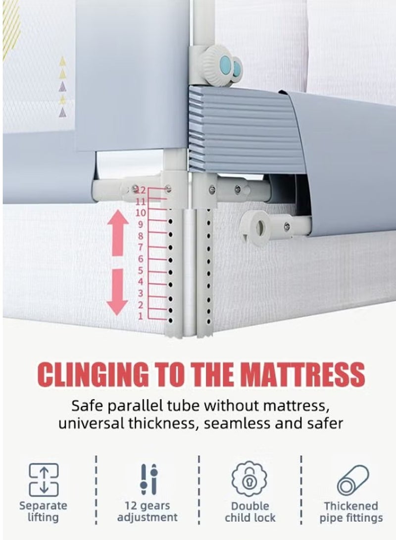 بوراداي حاجز سرير للأطفال من قطعة واحدة مضاد للسقوط وقابل للتعديل والطي وحاجز سرير للأطفال مصنوع من شبكة قابلة للتنفس مع قفل أمان مزدوج للأطفال من جانب واحد 200 سم - Image 3