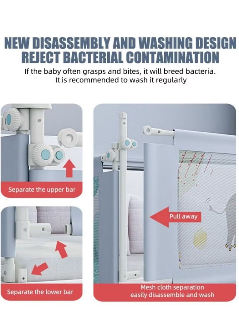بوراداي حاجز سرير للأطفال من قطعة واحدة مضاد للسقوط وقابل للتعديل والطي وحاجز سرير للأطفال مصنوع من شبكة قابلة للتنفس مع قفل أمان مزدوج للأطفال من جانب واحد 200 سم - Image 4
