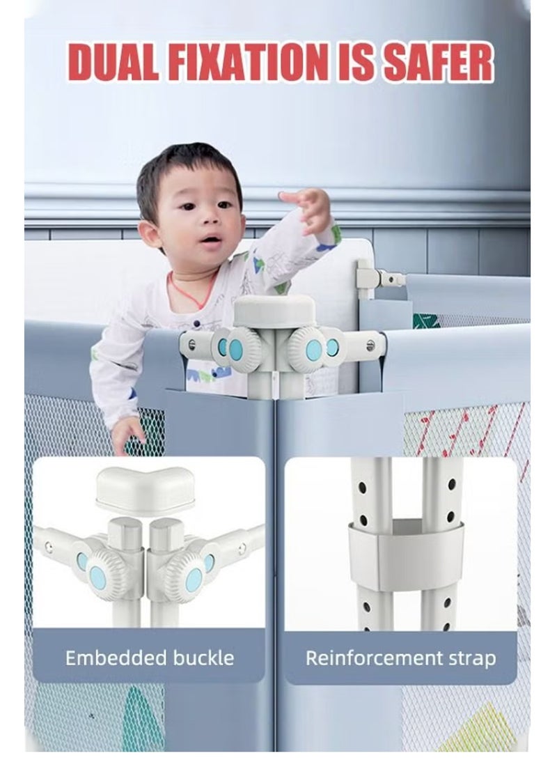 بوراداي حاجز سرير للأطفال من قطعة واحدة مضاد للسقوط وقابل للتعديل والطي وحاجز سرير للأطفال مصنوع من شبكة قابلة للتنفس مع قفل أمان مزدوج للأطفال من جانب واحد 200 سم - Image 5