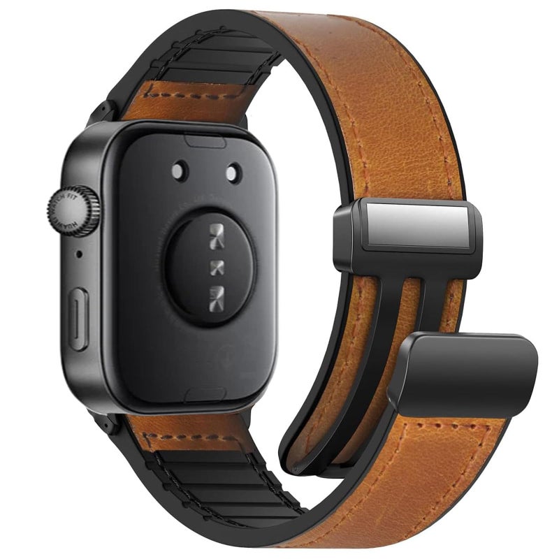 SUMK Leather Watch Strap with Magnetic Buckle Compatible with Huawei Watch Fit 4/3, Classic Brown Replacement Bracelet - Image 2