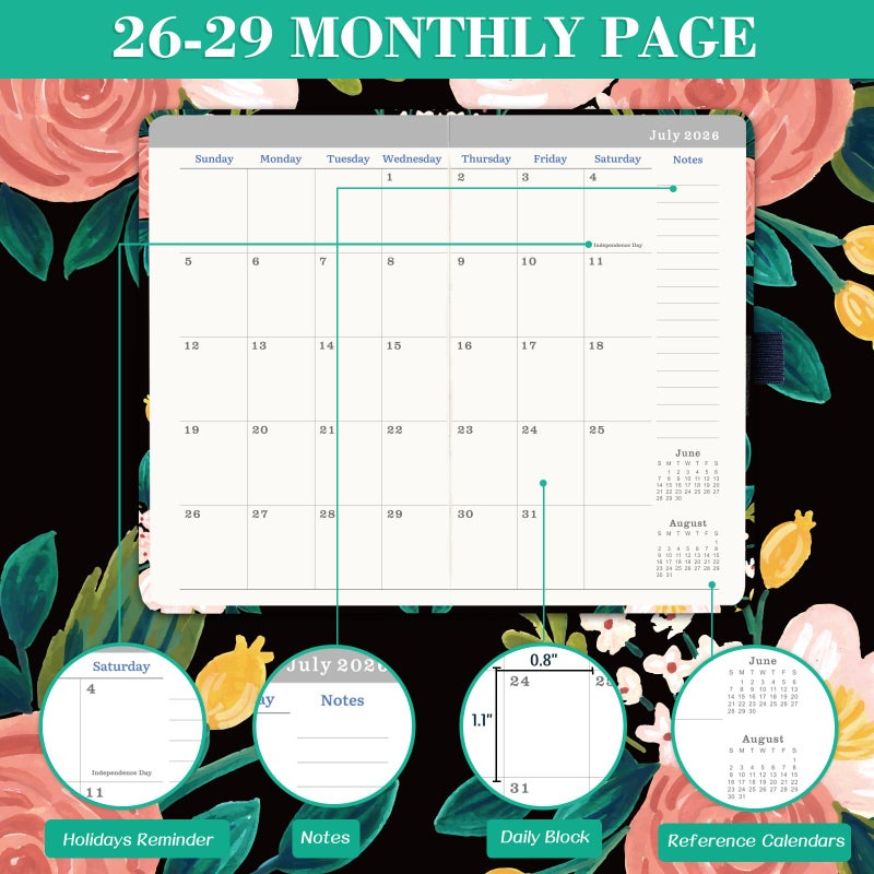 Feteulo 2026-2029 Monthly Pocket Planner/Calendar - Jul. 2026 - Jun. 2029 (36 Months), 3 Year Monthly Planner, 3.8" x 6.4", Monthly Planner 2026-2029 with Pen Loop, 2 Book Marks,Back Pocket - Image 4