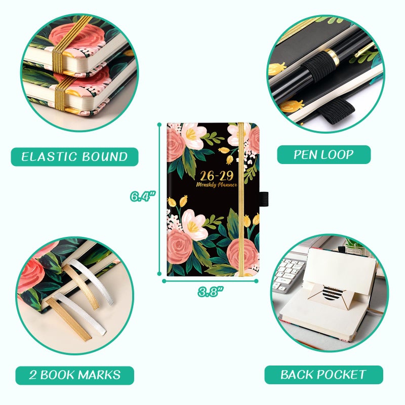 Feteulo 2026-2029 Monthly Pocket Planner/Calendar - Jul. 2026 - Jun. 2029 (36 Months), 3 Year Monthly Planner, 3.8" x 6.4", Monthly Planner 2026-2029 with Pen Loop, 2 Book Marks,Back Pocket - Image 3