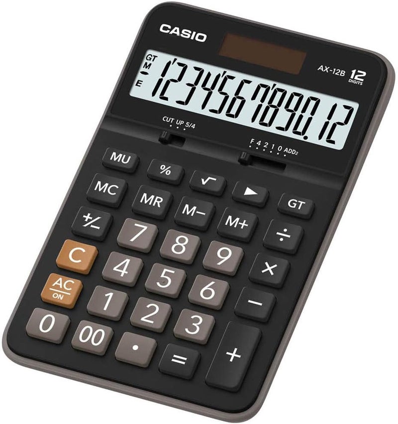 Casio AX-12B 12-Digit Desktop Calculator with Large Display, Dual Power, Tax Calculation & Professional Business Functions black