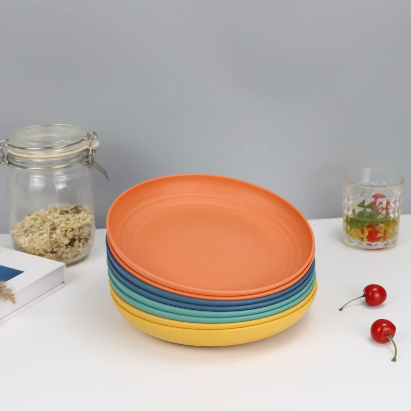 Homienly Wheat Straw Dinner Plates Set of 8 - Alternative to Plastic, Microwave & Dishwasher Safe, Unbreakable Kids Plates with 4 Colors (Colorful, 8 inch) - Image 5