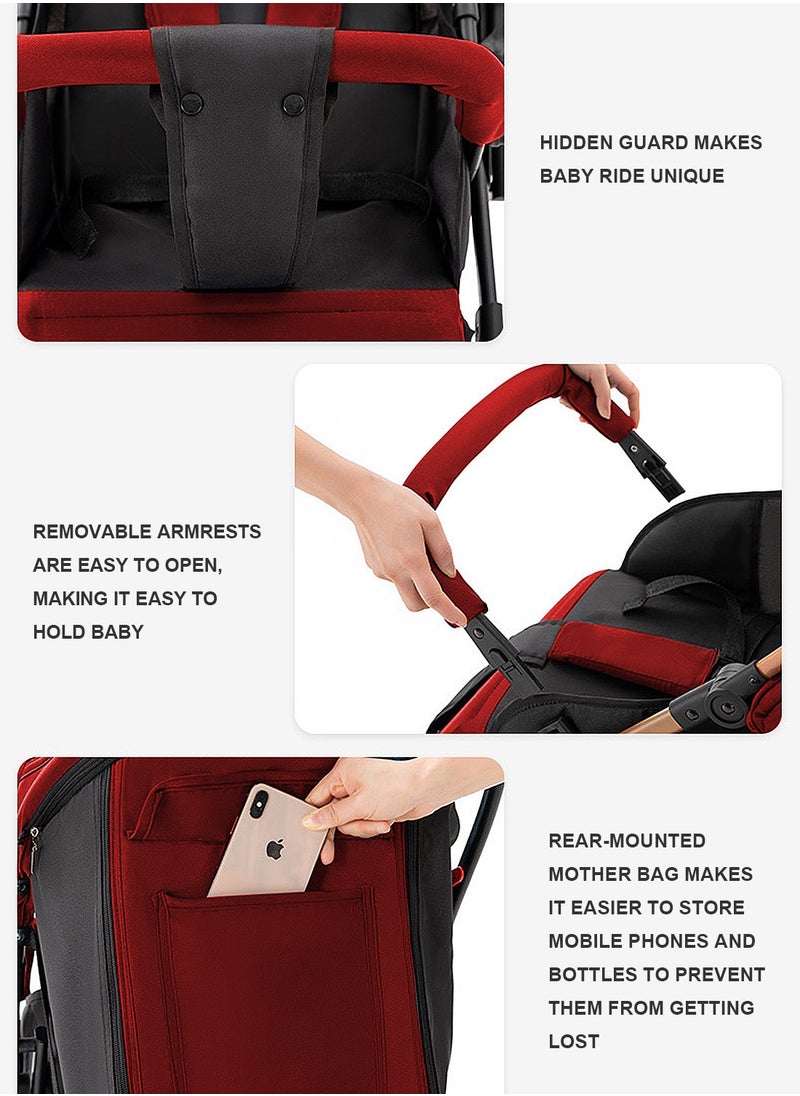 Baby Stroller, Travel System Pram, Lightweight Stroller, Reversible Handle,Travel Stroller with Adjustabel Footrest and Backrest, Can Sit and Lie