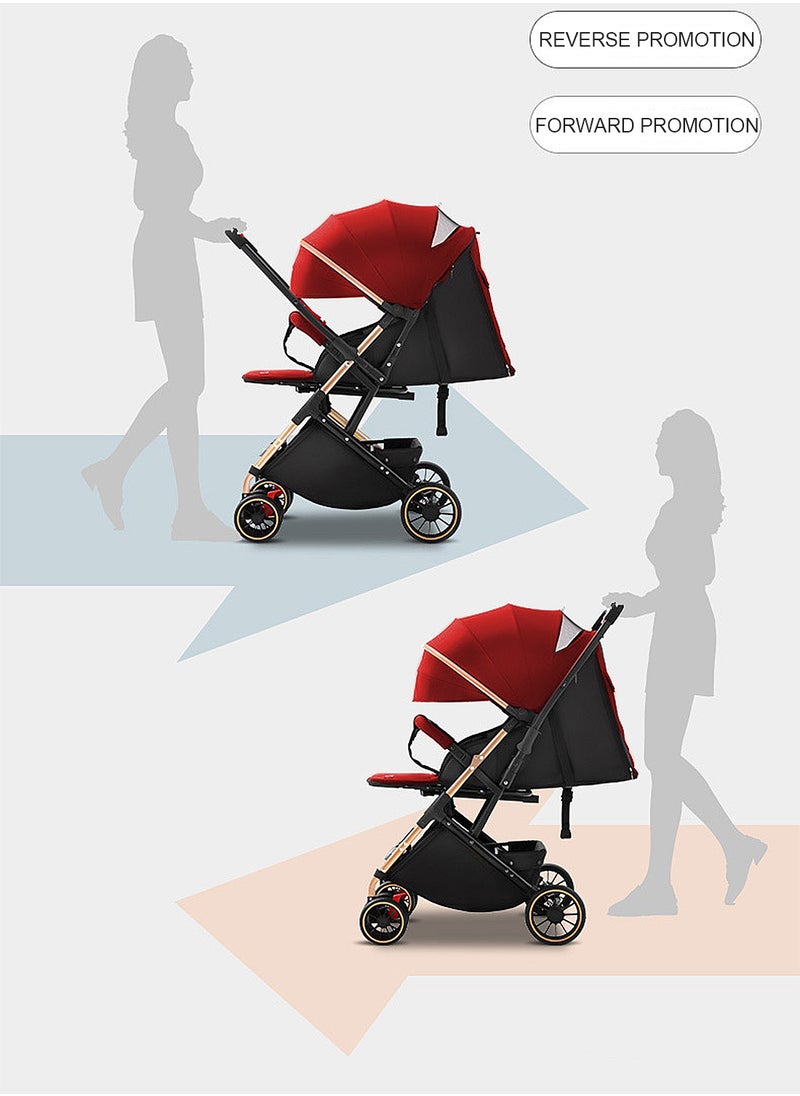 Baby Stroller, Travel System Pram, Lightweight Stroller, Reversible Handle,Travel Stroller with Adjustabel Footrest and Backrest, Can Sit and Lie