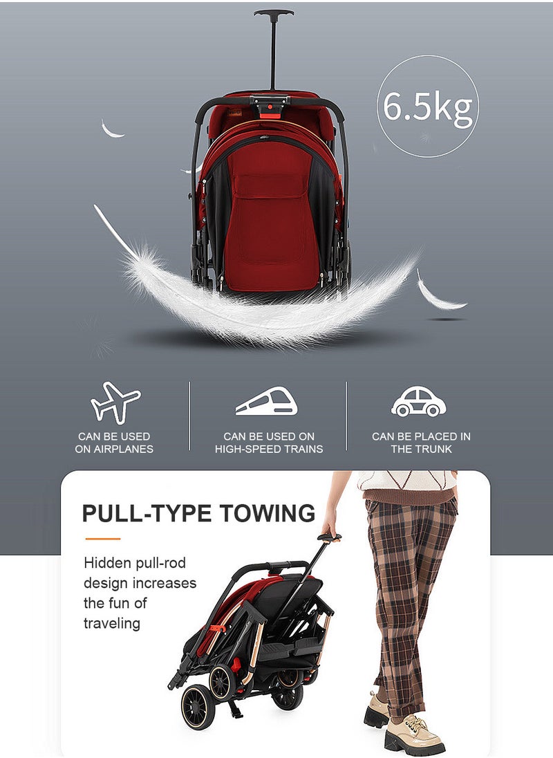 Baby Stroller, Travel System Pram, Lightweight Stroller, Reversible Handle,Travel Stroller with Adjustabel Footrest and Backrest, Can Sit and Lie