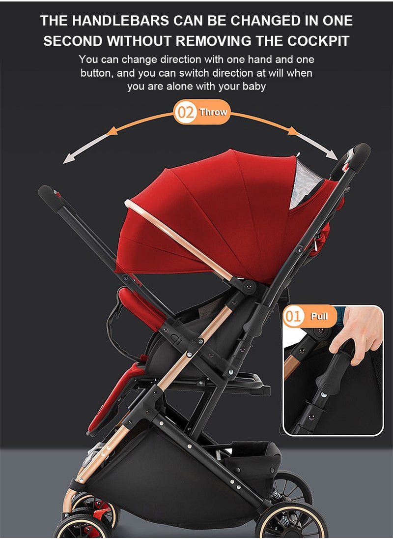 Baby Stroller, Travel System Pram, Lightweight Stroller, Reversible Handle,Travel Stroller with Adjustabel Footrest and Backrest, Can Sit and Lie