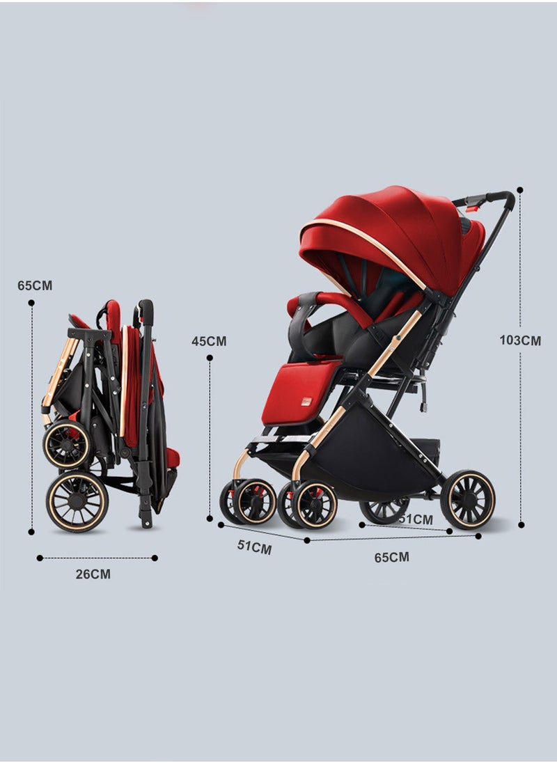 Baby Stroller, Travel System Pram, Lightweight Stroller, Reversible Handle,Travel Stroller with Adjustabel Footrest and Backrest, Can Sit and Lie