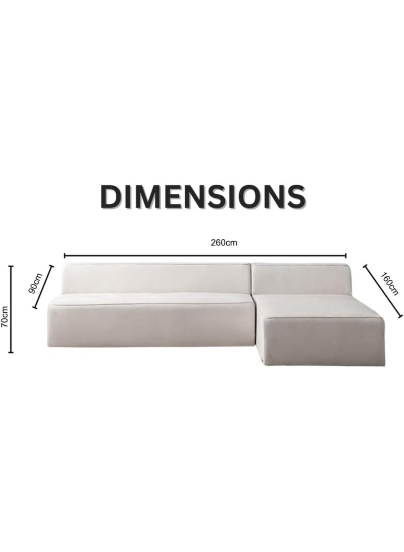 Karnak Milan Modern L-Shaped Sectional Sofa, Light Beige Velvet, Left Chaise Orientation, Space-Saving Design with Interchangeable Chaise - Image 2