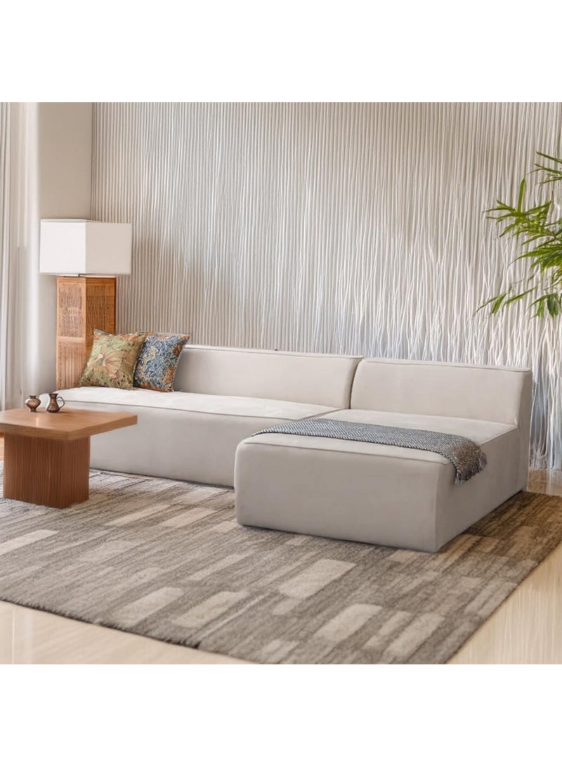 Karnak Milan Modern L-Shaped Sectional Sofa, Light Beige Velvet, Left Chaise Orientation, Space-Saving Design with Interchangeable Chaise - Image 3
