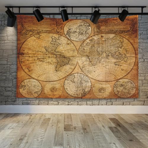 CAPSCEOLL Map Wall Tapestry, Dorm Funny Map Wall Hanging Art Tapestries College World Map Tapestry Brown for College Wall Decor 80X60 Inches,Brown Yellow - Image 4
