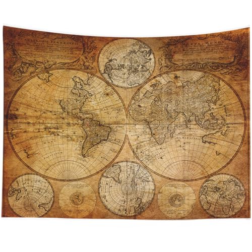 CAPSCEOLL Map Wall Tapestry, Dorm Funny Map Wall Hanging Art Tapestries College World Map Tapestry Brown for College Wall Decor 80X60 Inches,Brown Yellow - Image 1