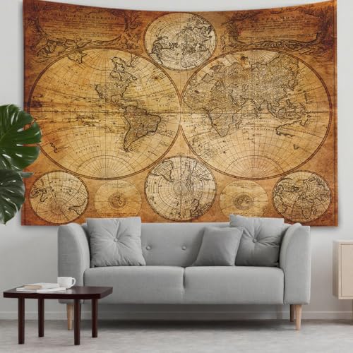 CAPSCEOLL Map Wall Tapestry, Dorm Funny Map Wall Hanging Art Tapestries College World Map Tapestry Brown for College Wall Decor 80X60 Inches,Brown Yellow - Image 2
