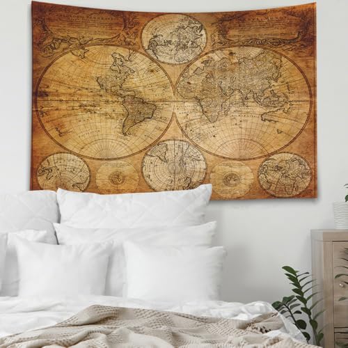 CAPSCEOLL Map Wall Tapestry, Dorm Funny Map Wall Hanging Art Tapestries College World Map Tapestry Brown for College Wall Decor 80X60 Inches,Brown Yellow - Image 5