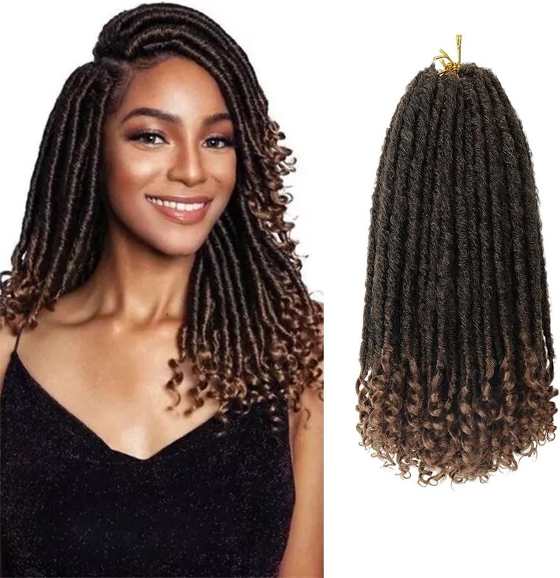 MODERN QUEEN 6 Packs Goddess Locs Crochet Hair, 14 Inch Straight Faux Locs Crochet Braids, Pre-Looped Curly Soft Synthetic Ombre Braiding Hair Extensions for Black Women(14 Inch, 6 Packs, 1B/30#) - Image 1