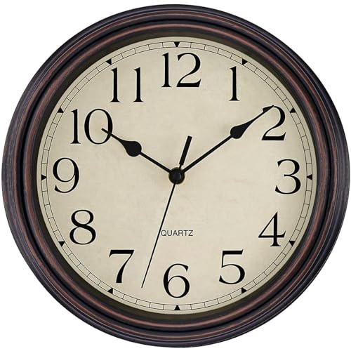 Foxtop ساعة حائط كلاسيكية دائرية صامتة غير متقطعة من فوكستوب بتصميم عتيق تعمل بالبطارية 12 بوصة (برونزي) - Image 1