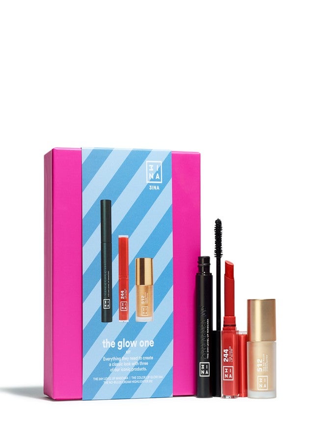 3إنا مجموعة 3INA The Glow One Kit، تتضمن: ماسكارا The 24H Level Up (0.26 أونصة)، قلم إضاءة No Rules (0.26 أونصة) - 512، أحمر شفاه The Color Lip Glow (0.053 أونصة) - 244 (3 قطع) - Image 1