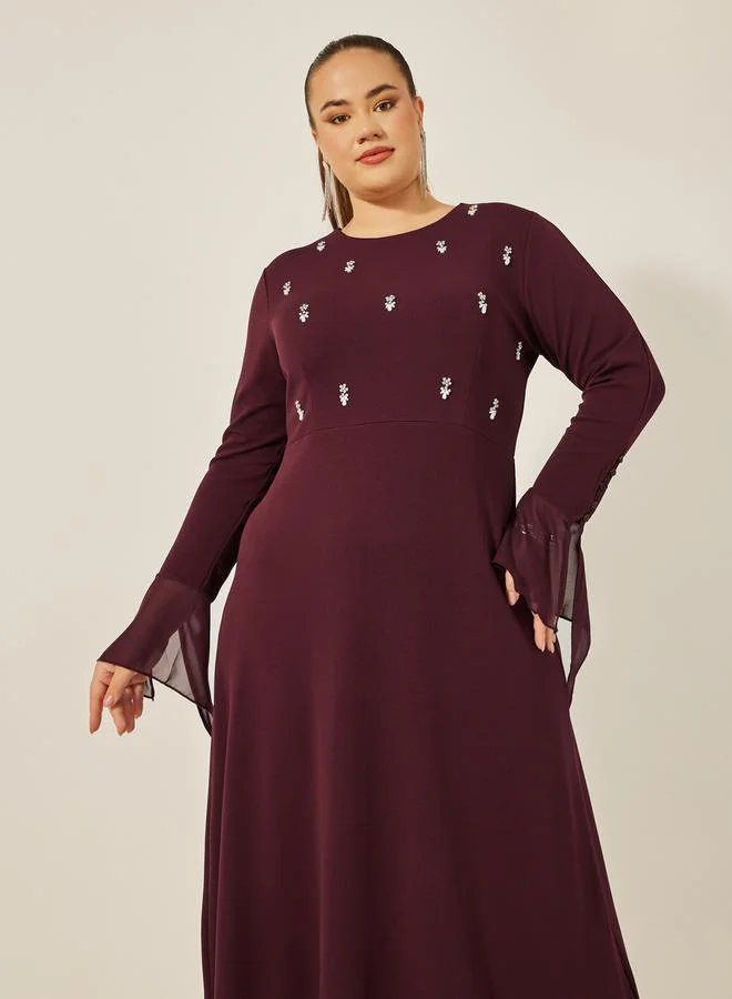 Styli Styli Plus Size Embellished Long Sleeves A-Line Midi Dress