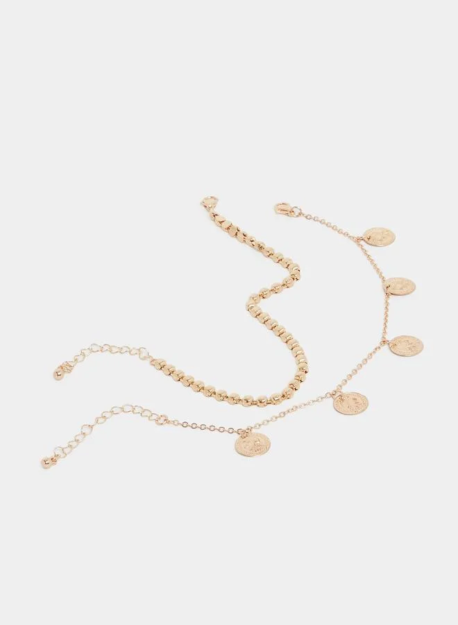 Styli Set of 2 - Embellished Coin Drop Anklet