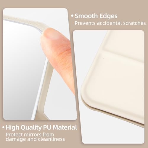 Jurrissa Compact Folding Mirror, 3.9" Small Portable Makeup Mirror for Pocket Purse, Mini Travel Size Foldable Mirrors with Stand for Tabletop, Handheld Mirrors (Beige) - Image 4