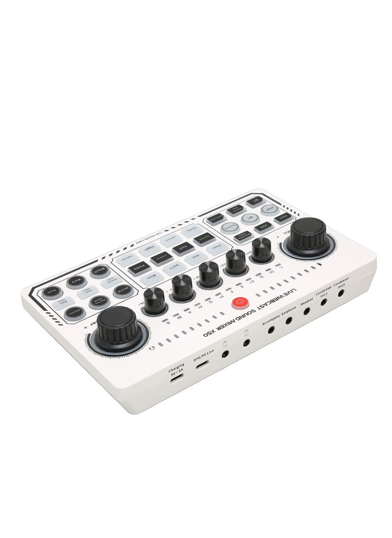 X50 Live Sound Card, Portable Mixer, Professional Live Sound Card, Knob Design, Support for 12 Kinds of Warming Sound and a Key Mute, with Double Call Simple Port Design, for Live Streaming, PC