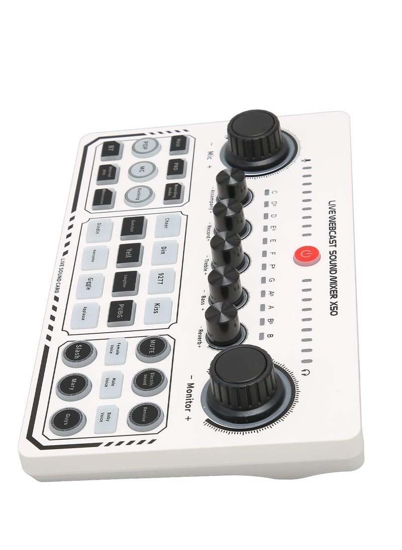 X50 Live Sound Card, Portable Mixer, Professional Live Sound Card, Knob Design, Support for 12 Kinds of Warming Sound and a Key Mute, with Double Call Simple Port Design, for Live Streaming, PC