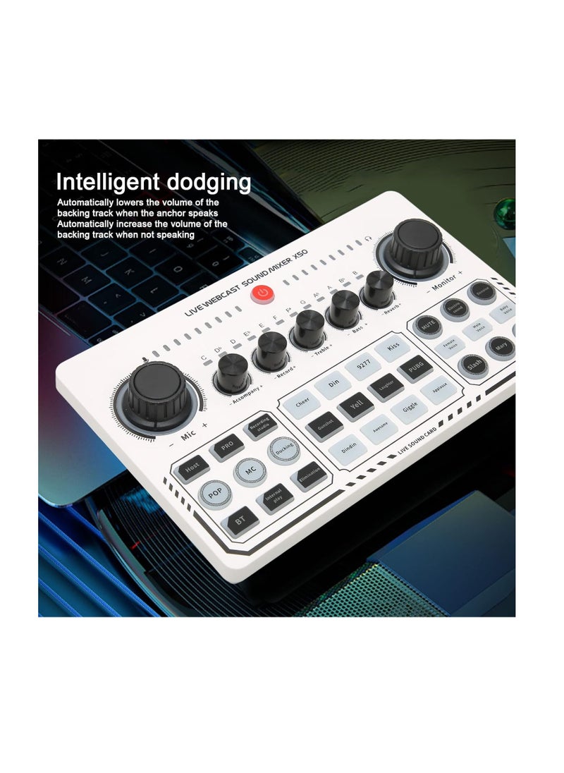 X50 Live Sound Card, Portable Mixer, Professional Live Sound Card, Knob Design, Support for 12 Kinds of Warming Sound and a Key Mute, with Double Call Simple Port Design, for Live Streaming, PC