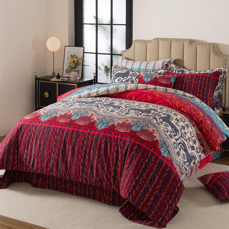 FADFAY Exotic Boho Duvet Cover Set Queen 100% Brushed Cotton Soft Bohemian Bedding Paisley Ethnic Colorful Printed Bedding Reversible Tribal Zipper Bed Comforter Cover + 2 Pillowshams- Queen, 3 Pcs - Image 3