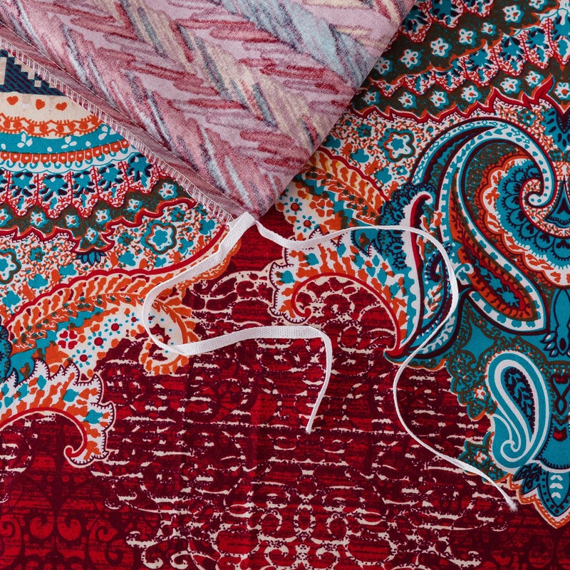 FADFAY Exotic Boho Duvet Cover Set Queen 100% Brushed Cotton Soft Bohemian Bedding Paisley Ethnic Colorful Printed Bedding Reversible Tribal Zipper Bed Comforter Cover + 2 Pillowshams- Queen, 3 Pcs - Image 5