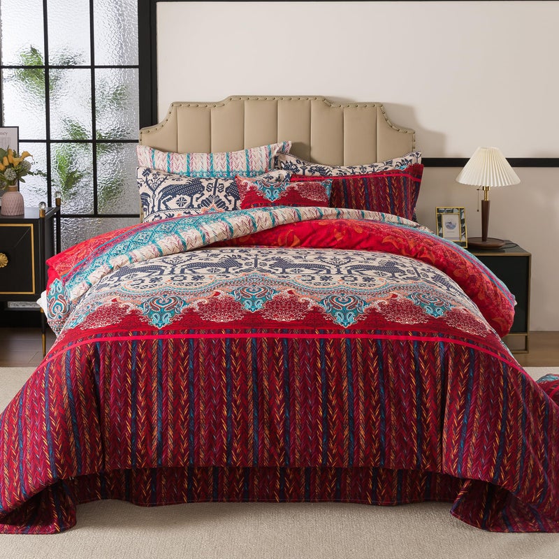 FADFAY Exotic Boho Duvet Cover Set Queen 100% Brushed Cotton Soft Bohemian Bedding Paisley Ethnic Colorful Printed Bedding Reversible Tribal Zipper Bed Comforter Cover + 2 Pillowshams- Queen, 3 Pcs - Image 2